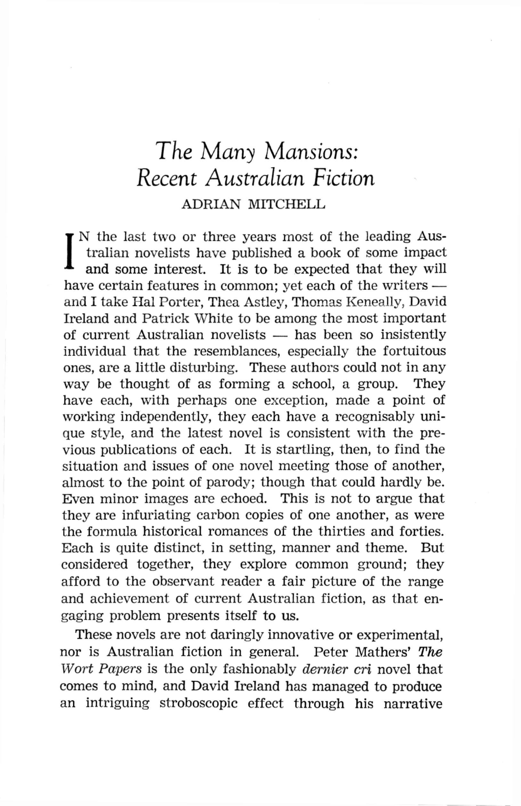 Recent Australian Fiction ADRIAN MITCHELL
