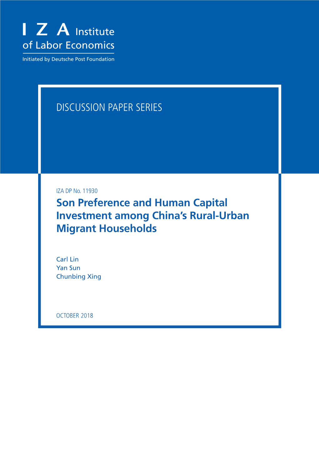 Son Preference and Human Capital Investment Among China's Rural