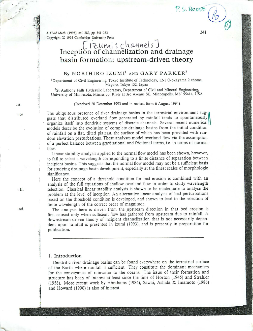 Inception of Channelization and Drainage Basin Formation: Upstream-Driven Theory