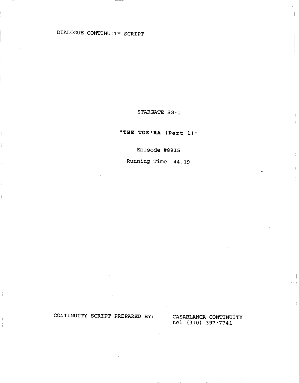 Dialogue Continuity Script Stargate Sg- 1