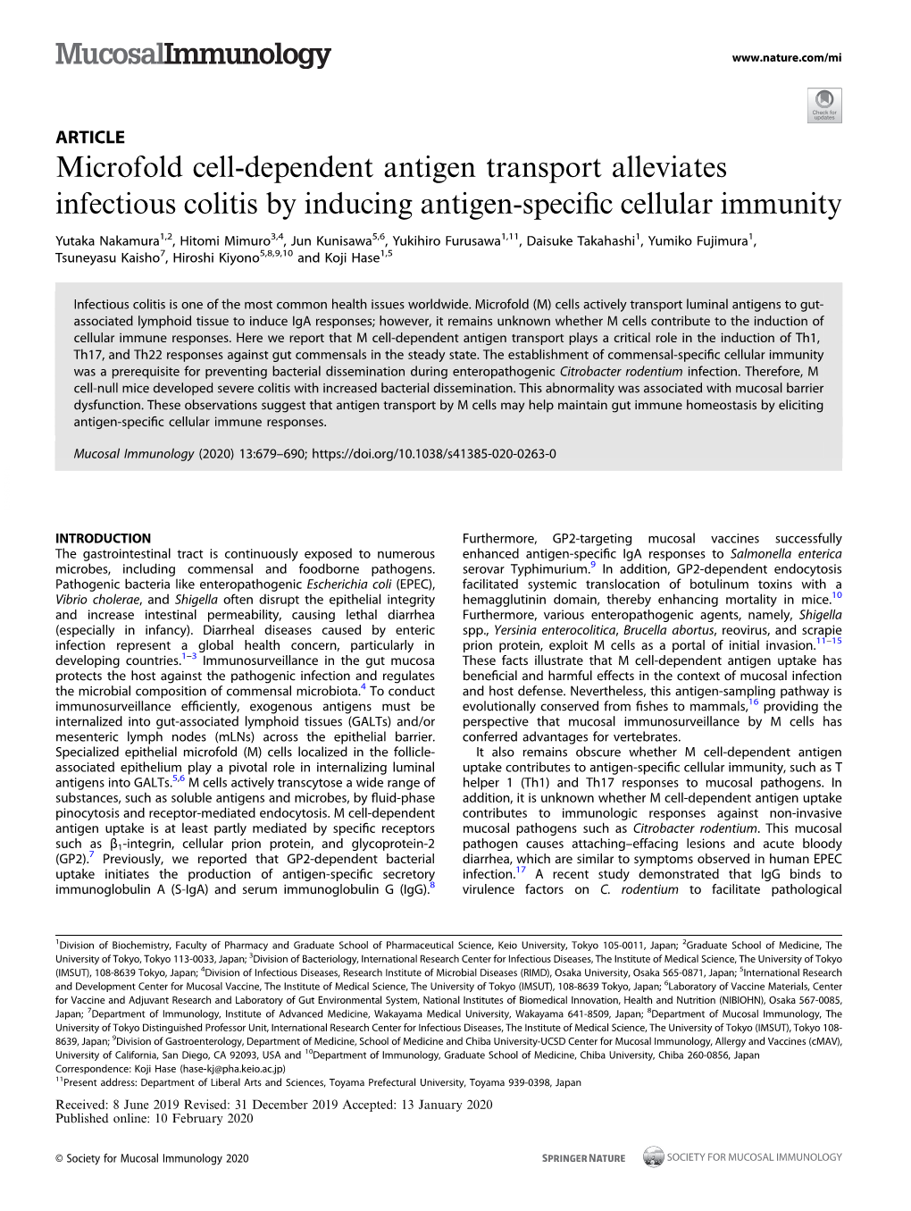 Microfold Cell-Dependent Antigen Transport Alleviates Infectious Colitis by Inducing Antigen-Speciﬁc Cellular Immunity