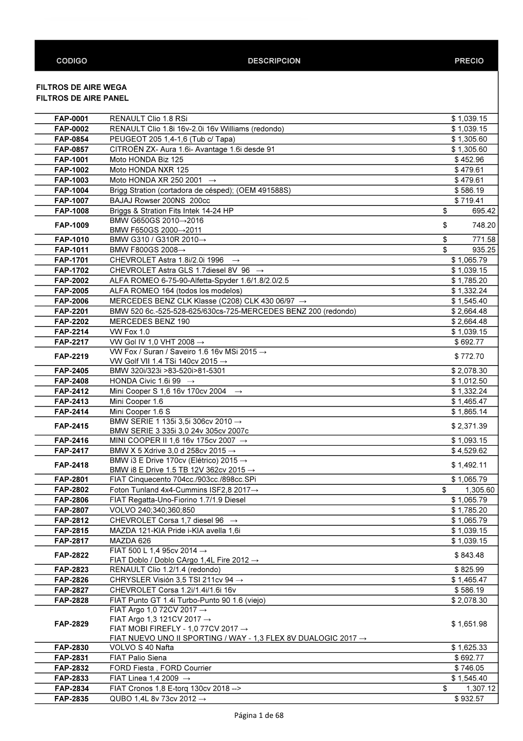 Lista De Precios General