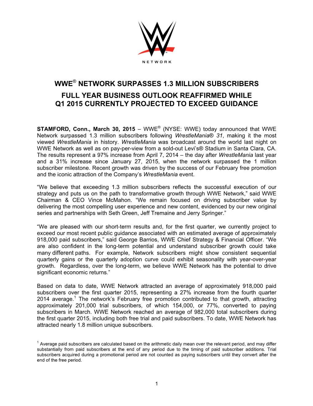 Wwe Network Surpasses 1.3 Million Subscribers Full