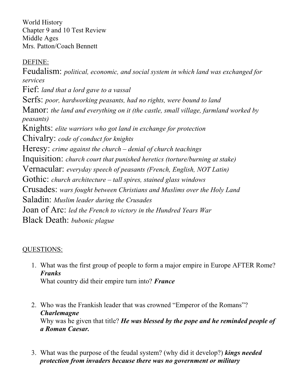 Chapter 9 and 10 Test Review