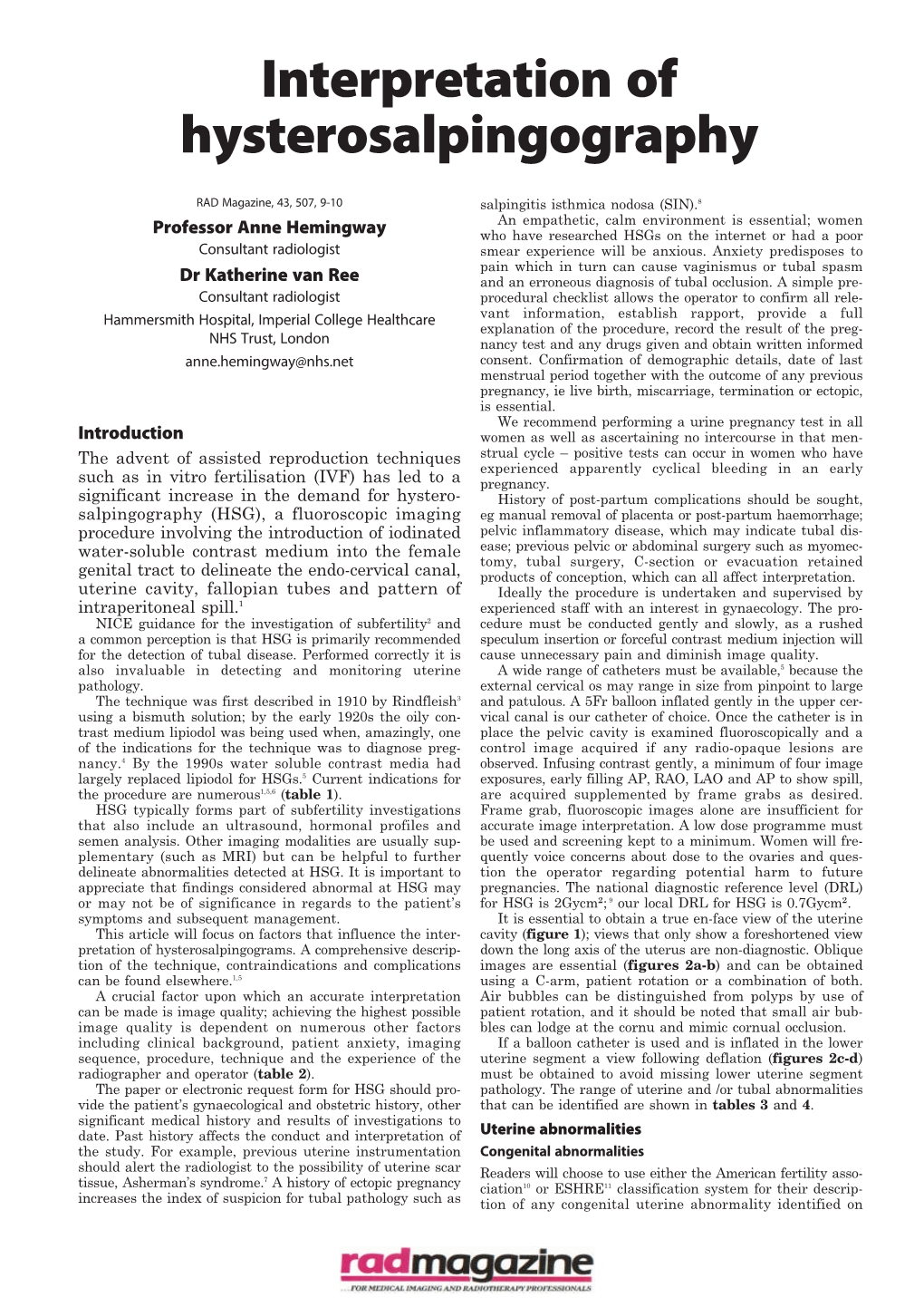 Interpretation of Hysterosalpingography