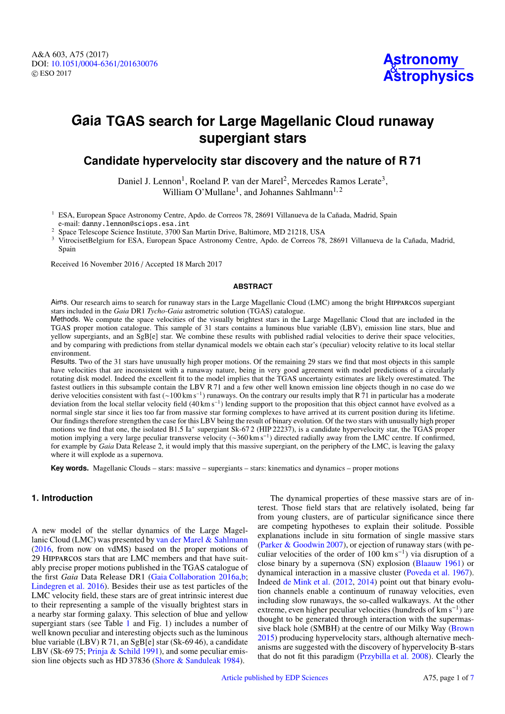 Gaia TGAS Search for Large Magellanic Cloud Runaway Supergiant Stars Candidate Hypervelocity Star Discovery and the Nature of R 71