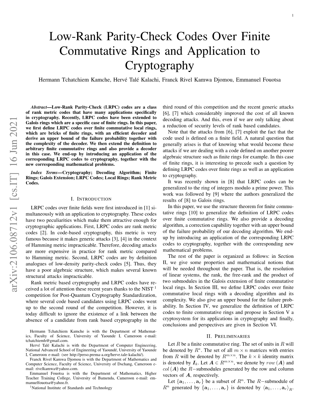 Low-Rank Parity-Check Codes Over Finite Commutative Rings And