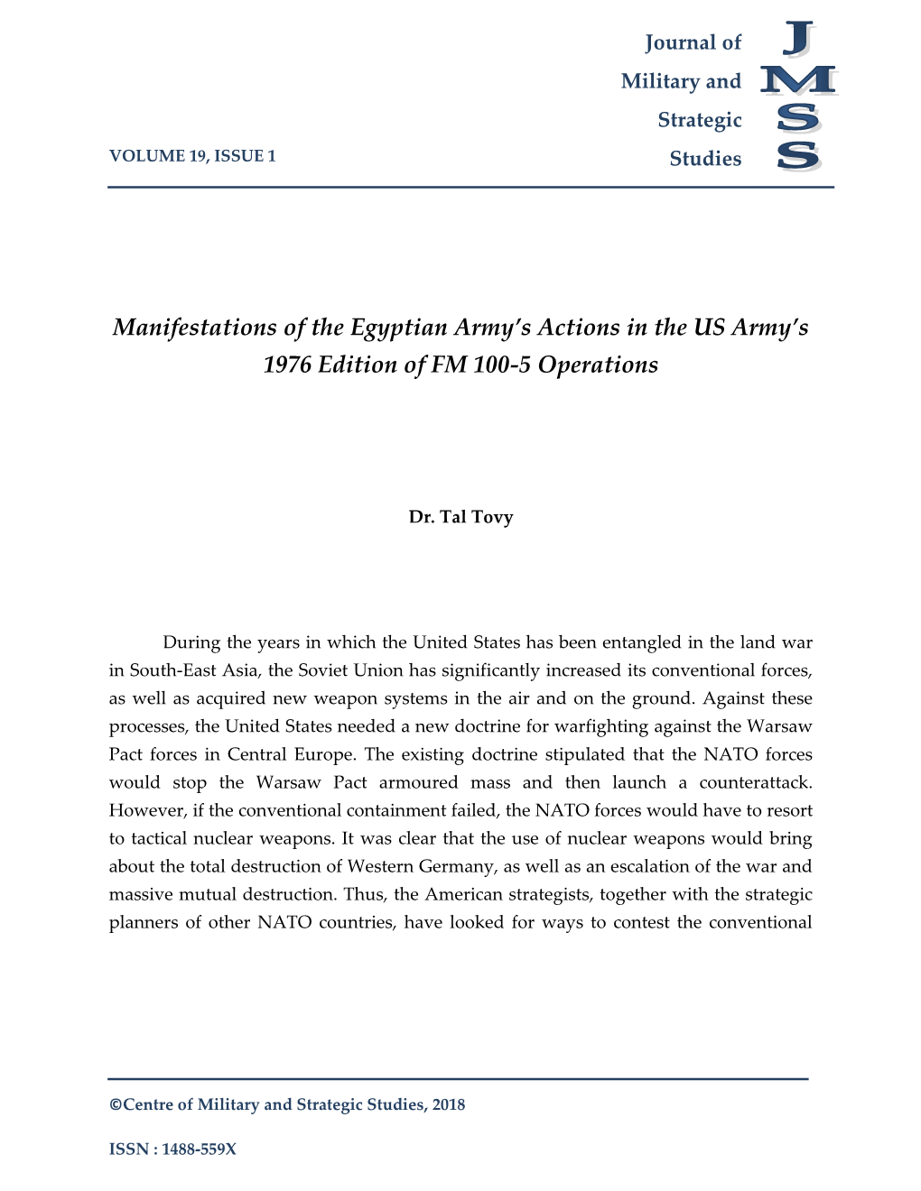 Manifestations of the Egyptian Army's Actions in the US Army's 1976