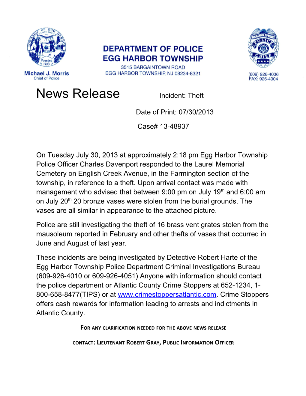 News Release Incident: Robbery Update s2