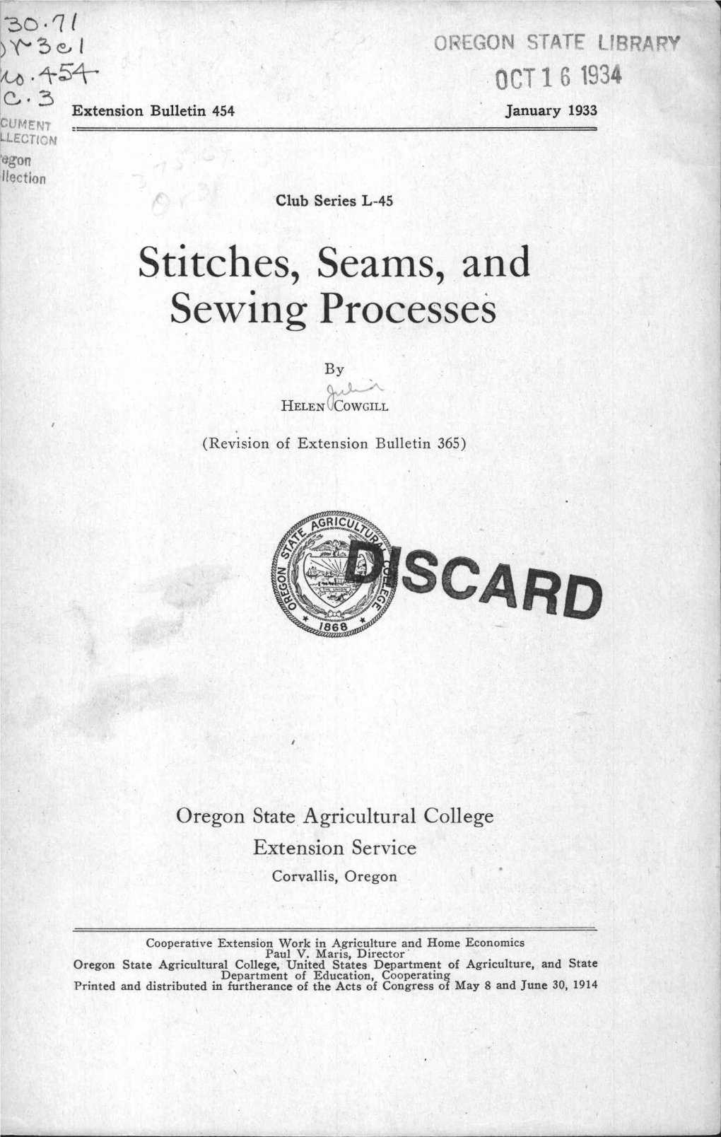 Stitches,. Seams, and Sewing Processes