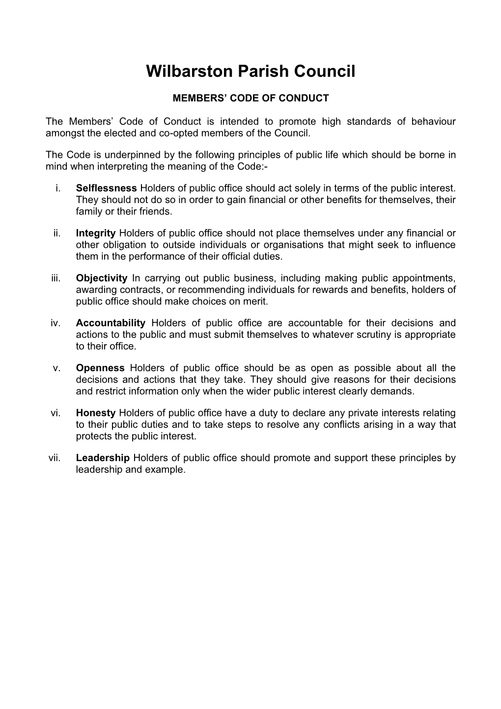 Code of Conduct of Cambridgeshire County