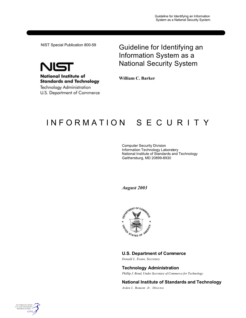 Guideline for Identifying an Information System As a National Security System