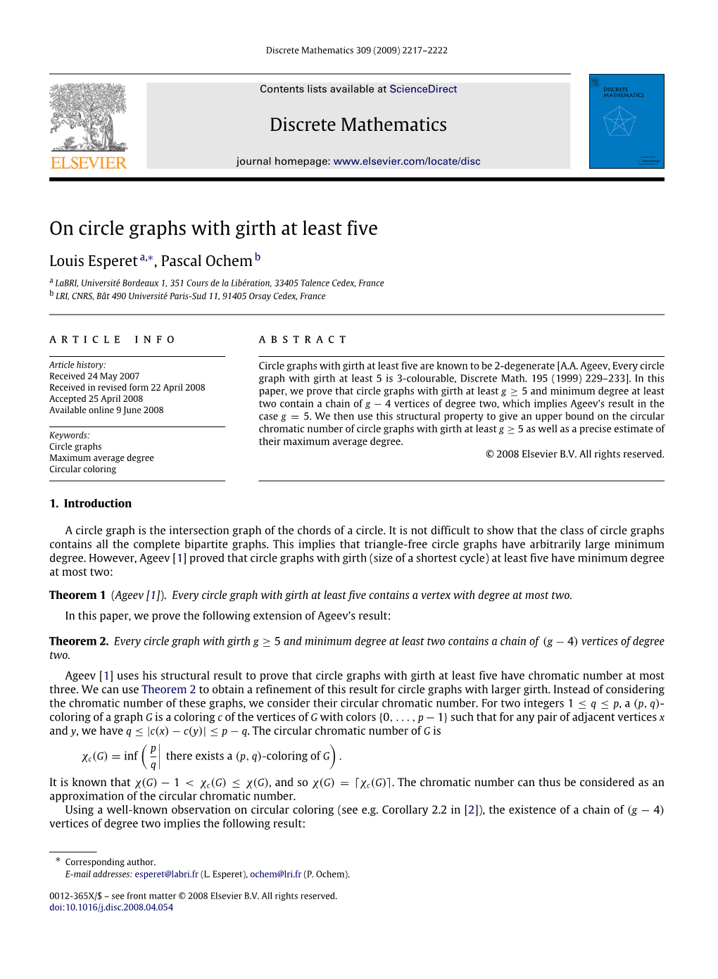 Discrete Mathematics on Circle Graphs with Girth at Least Five