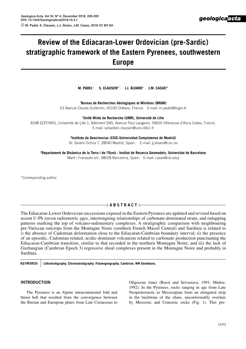 Review of the Ediacaran-Lower Ordovician (Pre-Sardic) Stratigraphic Framework of the Eastern Pyrenees, Southwestern Europe