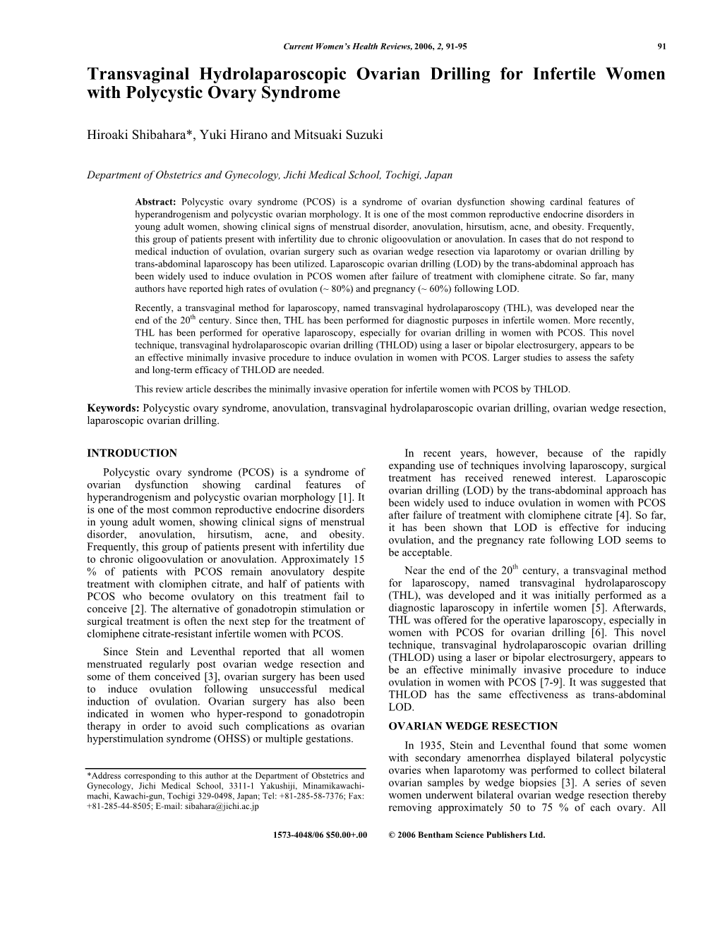 Transvaginal Hydrolaparoscopic Ovarian Drilling for Infertile Women with Polycystic Ovary Syndrome