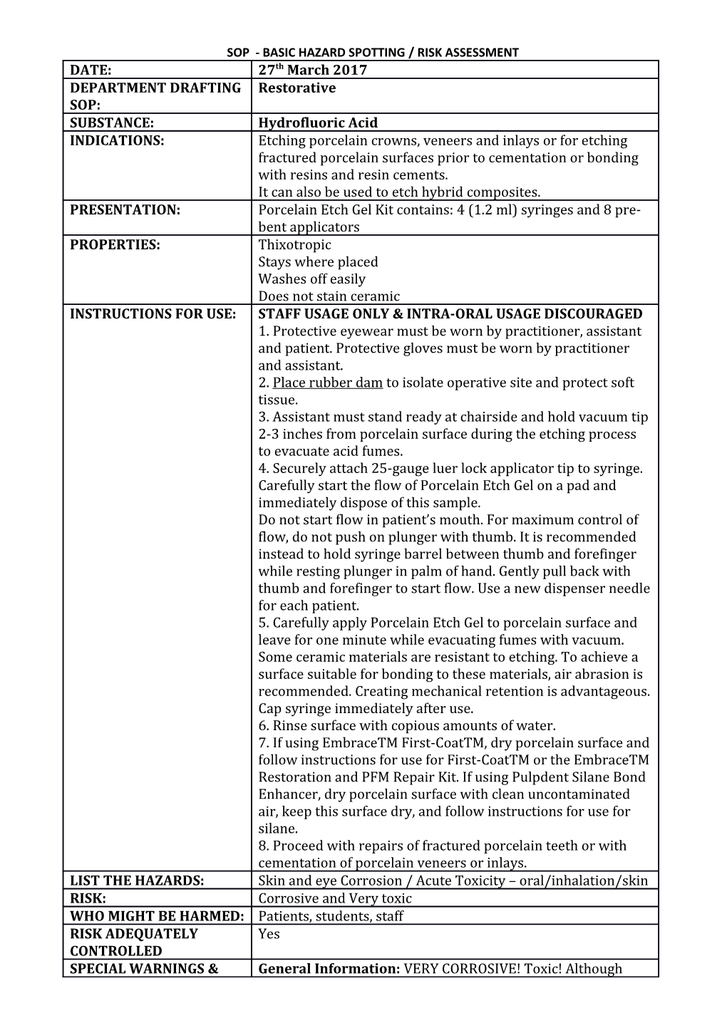 Sop - Basic Hazard Spotting / Risk Assessment s1