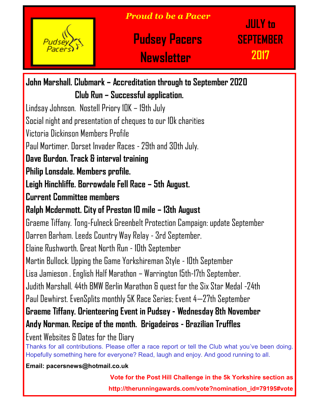 Pudsey Pacers Newsletter