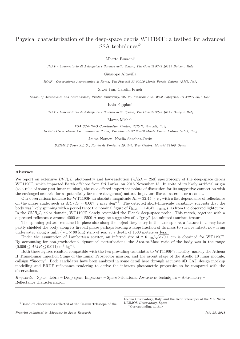 Physical Characterization of the Deep-Space Debris WT1190F: a Testbed for Advanced SSA Techniques✩