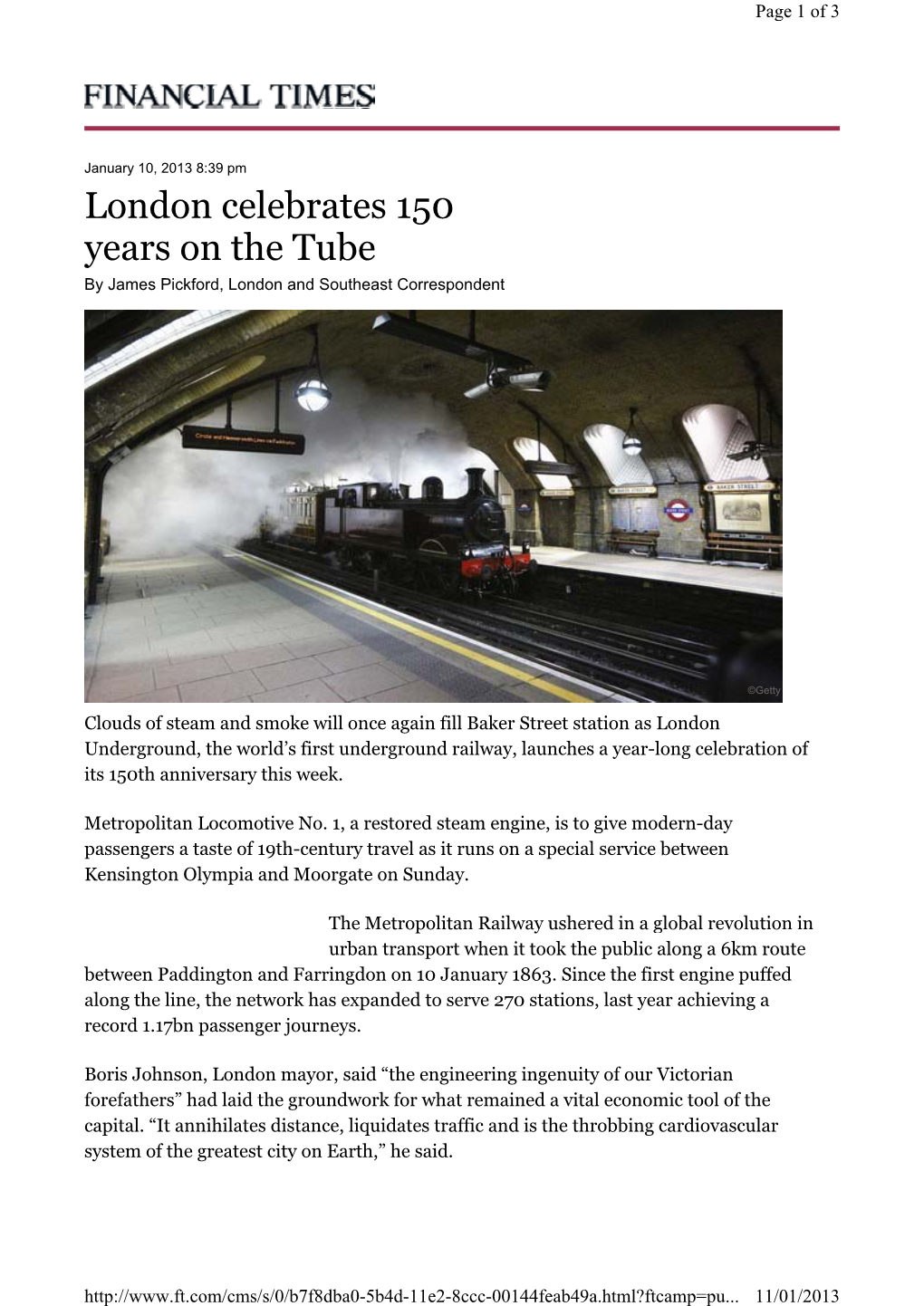 London Celebrates 150 Years on the Tube by James Pickford, London and Southeast Correspondent
