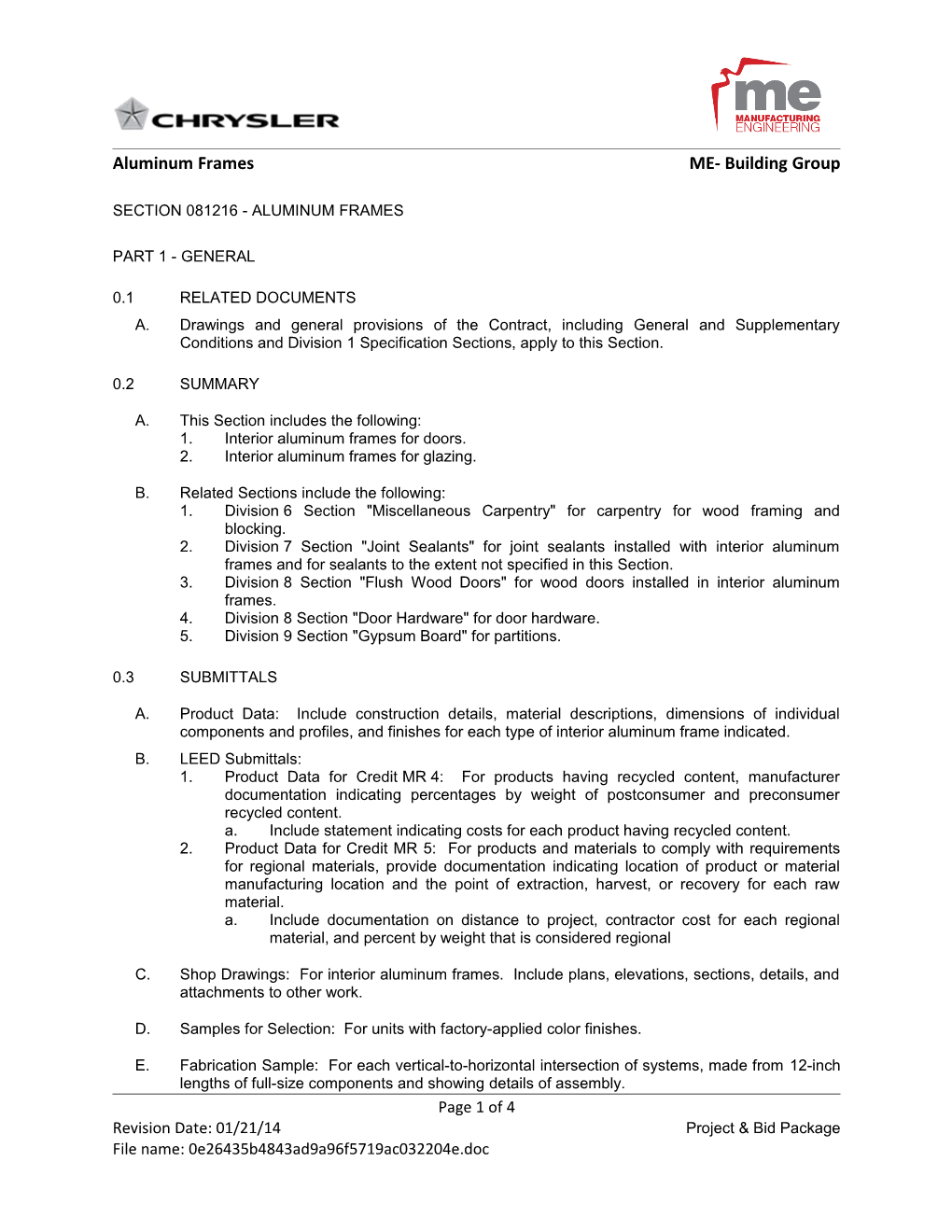 Section 08125 - Interior Aluminum Frames