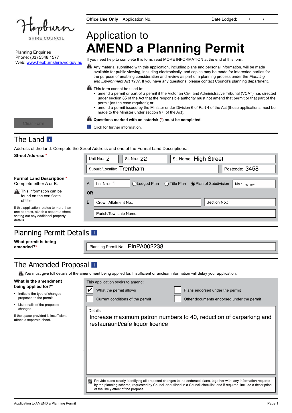 AMEND a Planning Permit