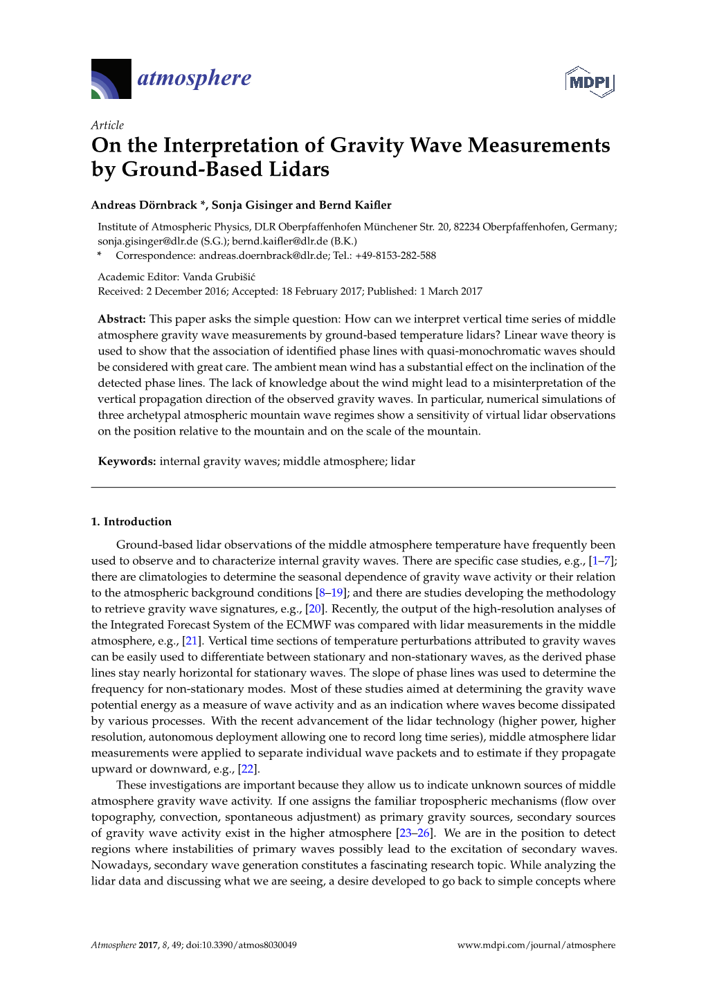 On the Interpretation of Gravity Wave Measurements by Ground-Based Lidars