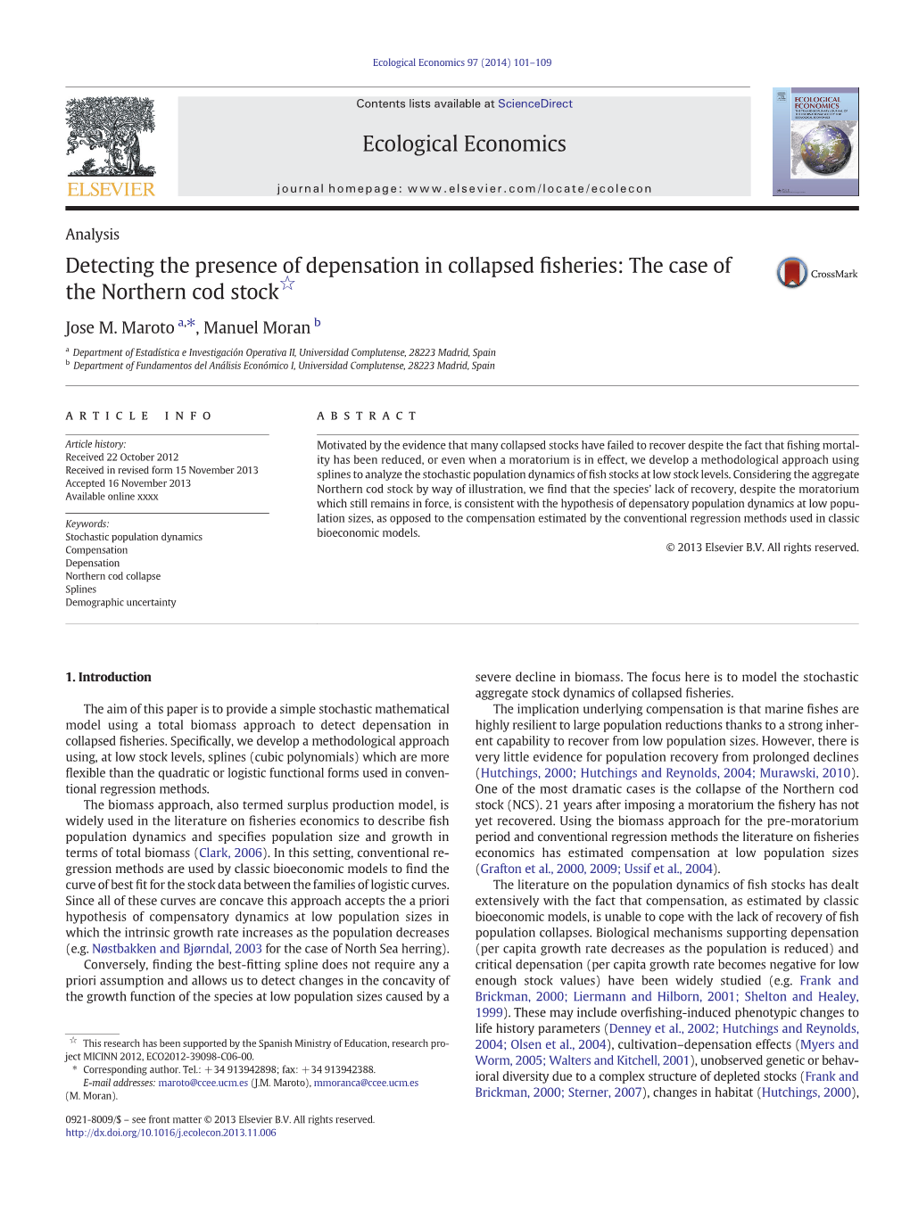 Detecting the Presence of Depensation in Collapsed Fisheries