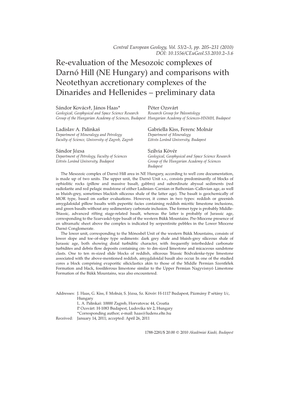 Re-Evaluation of the Mesozoic Complexes of Darnó Hill