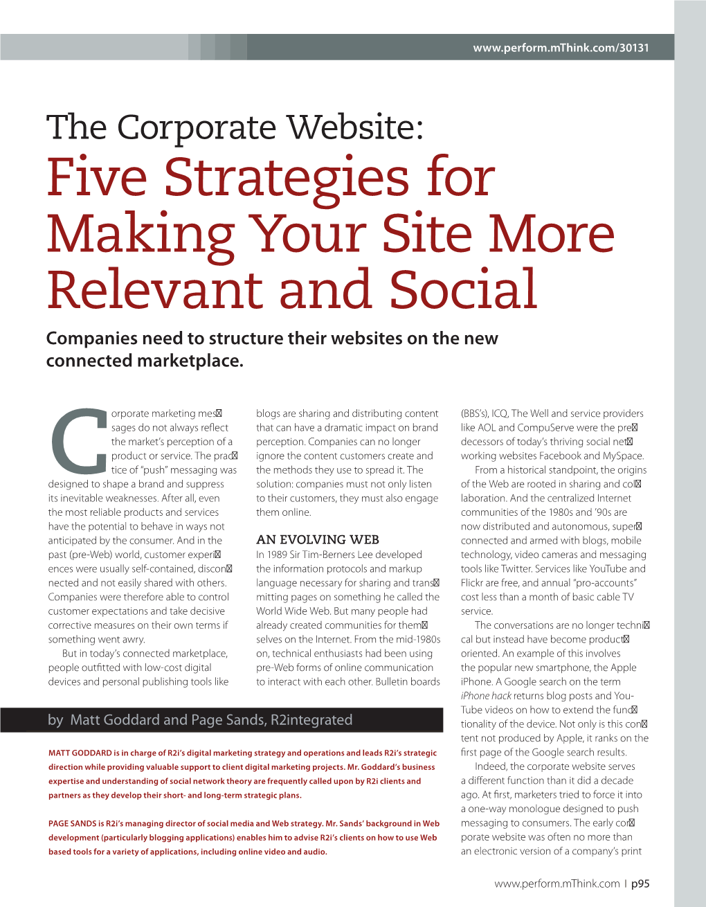 Five Strategies for Making Your Site More Relevant and Social Companies Need to Structure Their Websites on the New Connected Marketplace