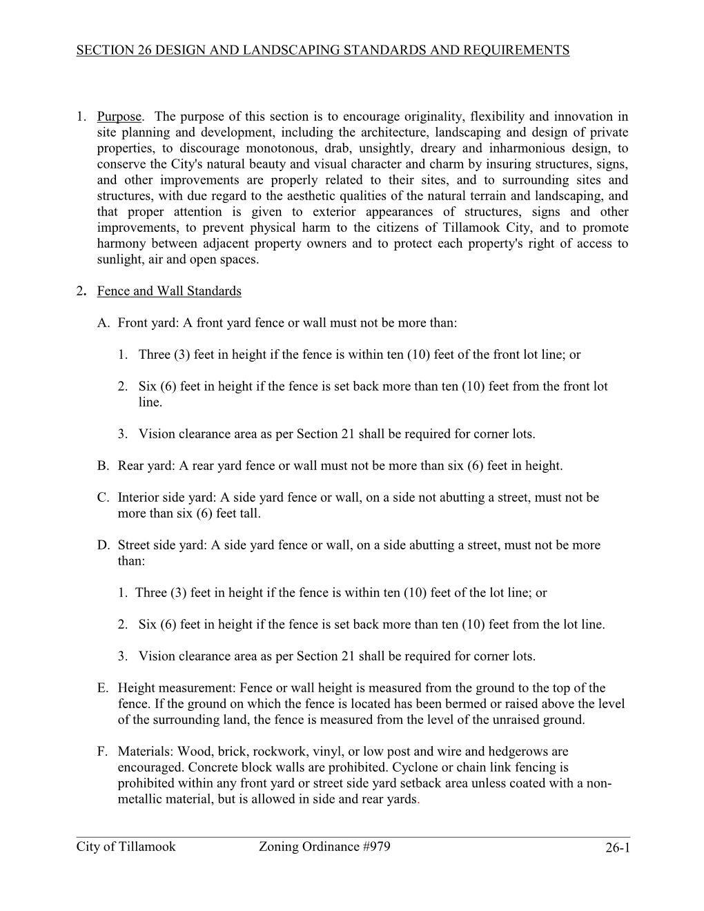 Section 26 Design and Landscaping Standards and Requirements