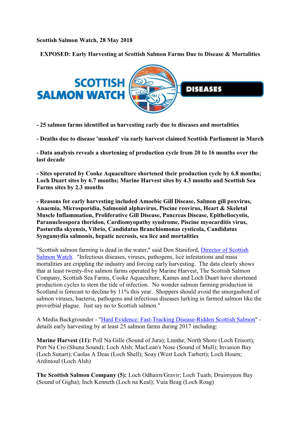 Early Harvesting at Scottish Salmon Farms Due to Disease & Mortalities