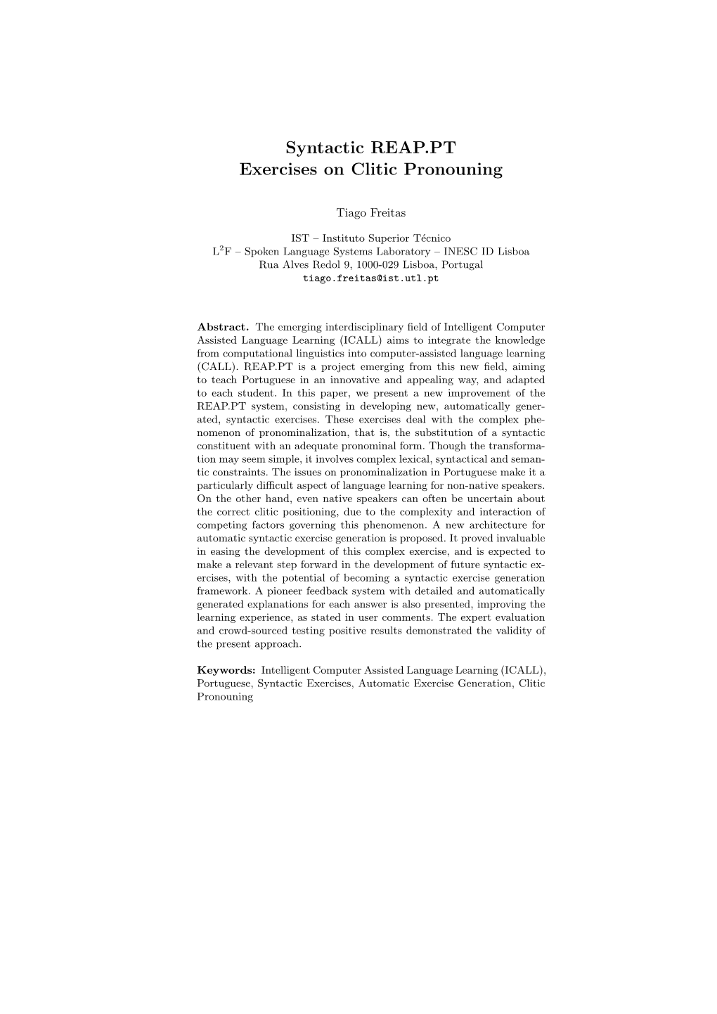 Syntactic REAP.PT Exercises on Clitic Pronouning