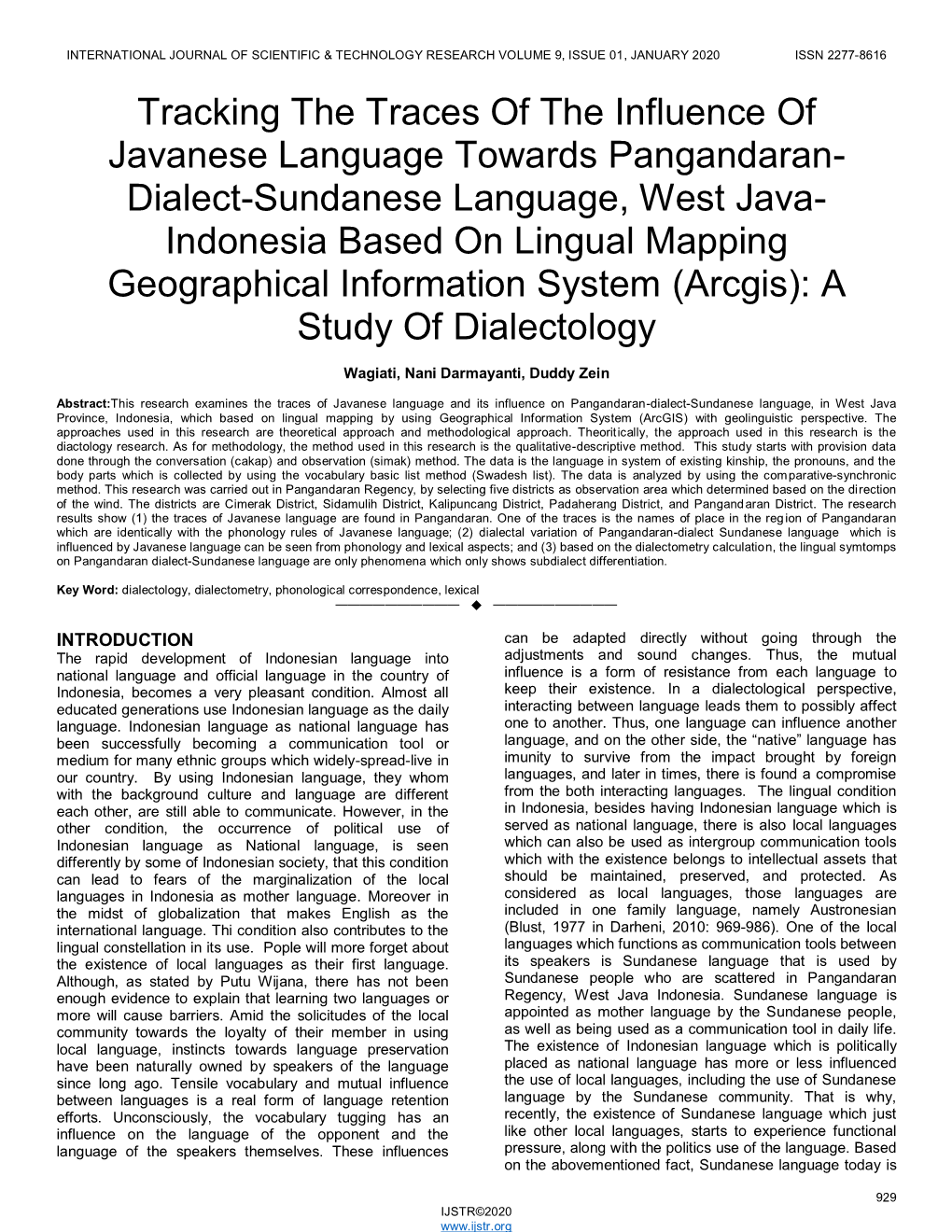 Dialect-Sundanese Language, West Java- Indonesia Based on Lingual Mapping Geographical Information System (Arcgis): a Study of Dialectology