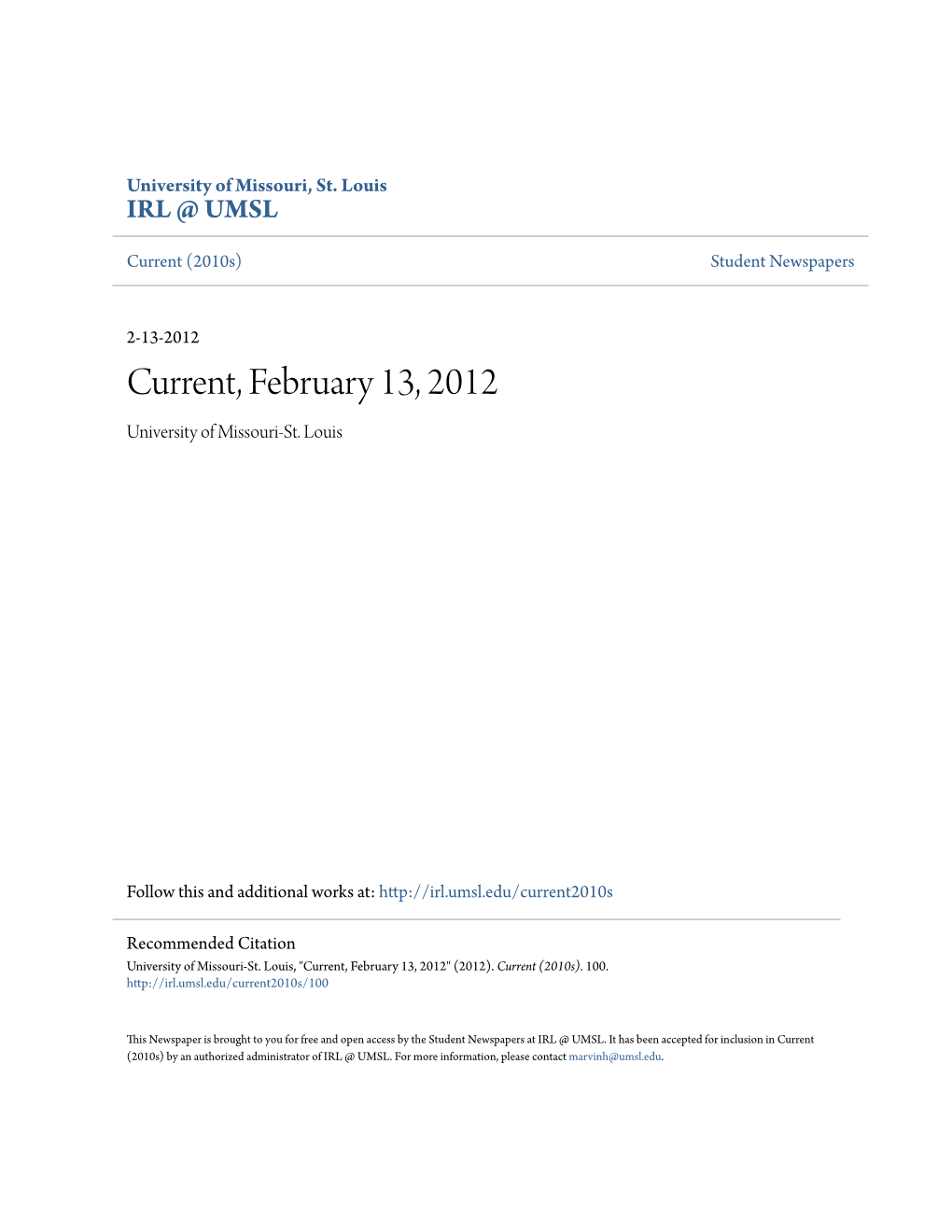 Current, February 13, 2012 University of Missouri-St