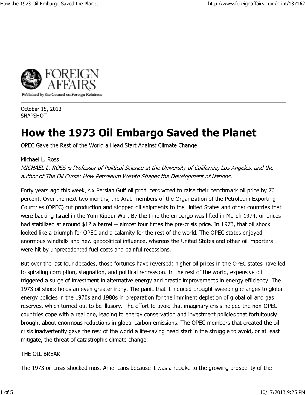 How the 1973 Oil Embargo Saved the Planet