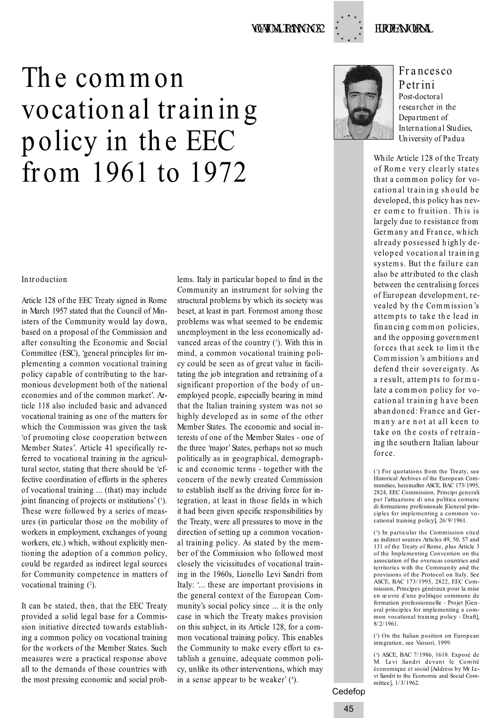 The Common Vocational Training Policy in the EEC from 1961 to 1972