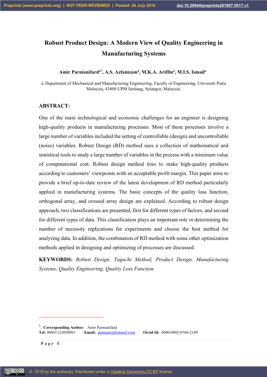 Robust Product Design: a Modern View of Quality Engineering in Manufacturing Systems