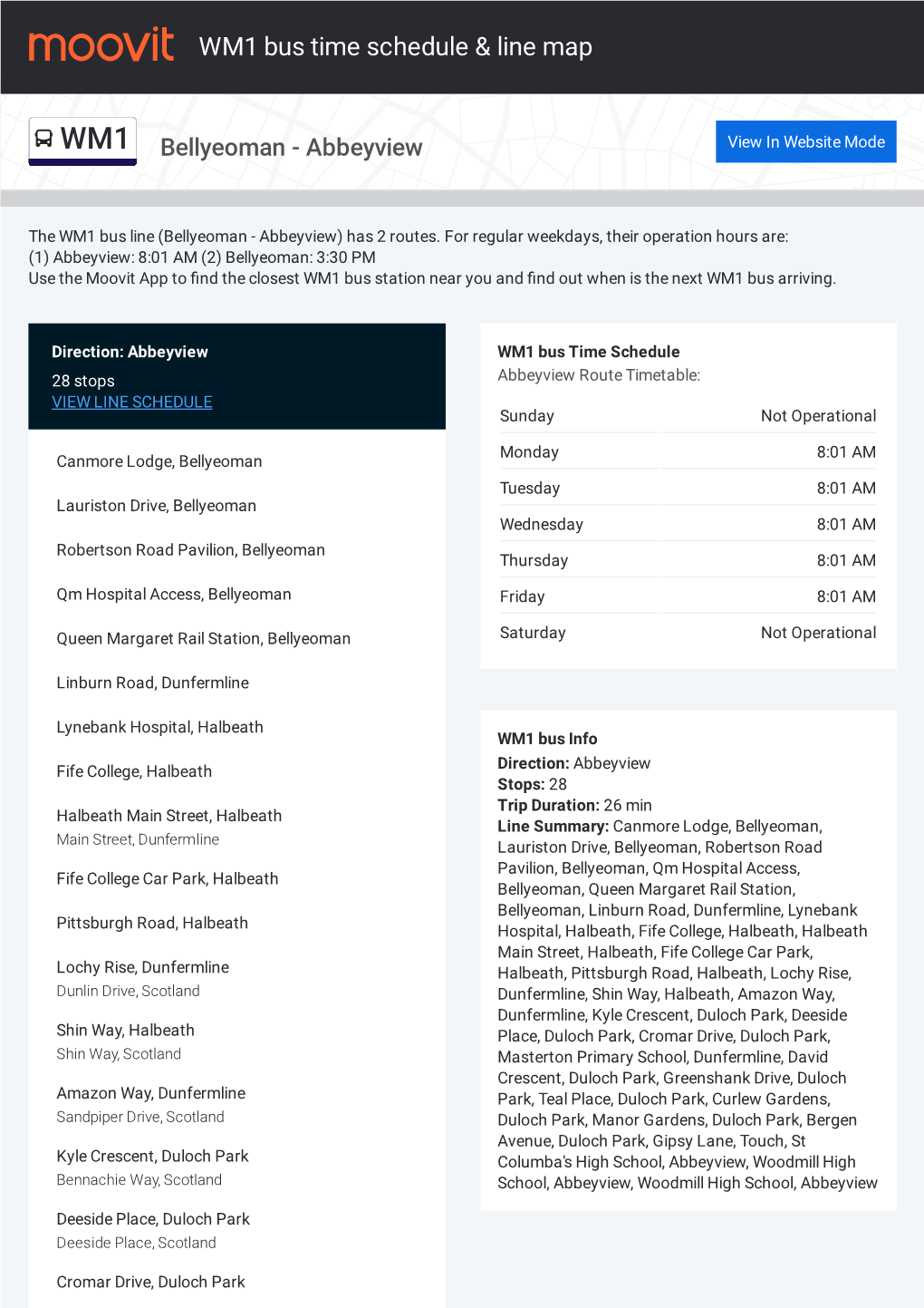 WM1 Bus Time Schedule & Line Route