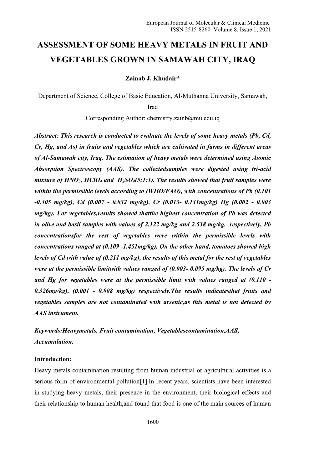 Assessment of Some Heavy Metals in Fruit And