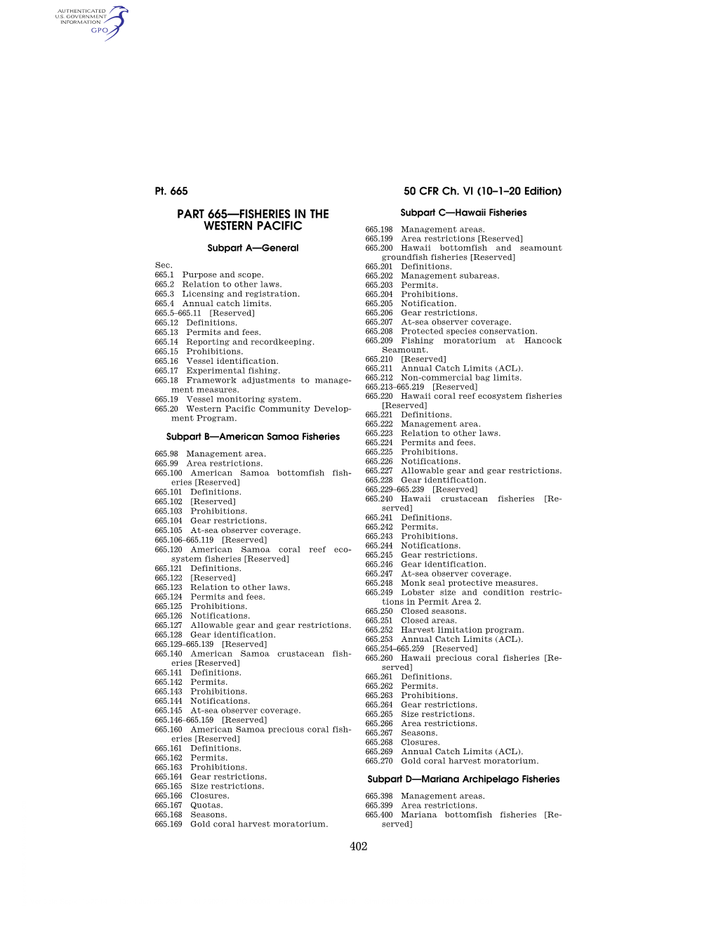 50 CFR Ch. VI (10–1–20 Edition)