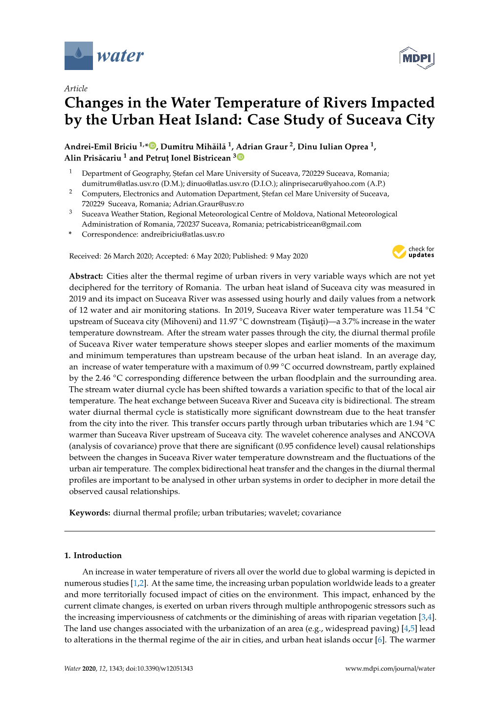 Changes in the Water Temperature of Rivers Impacted by the Urban Heat Island: Case Study of Suceava City