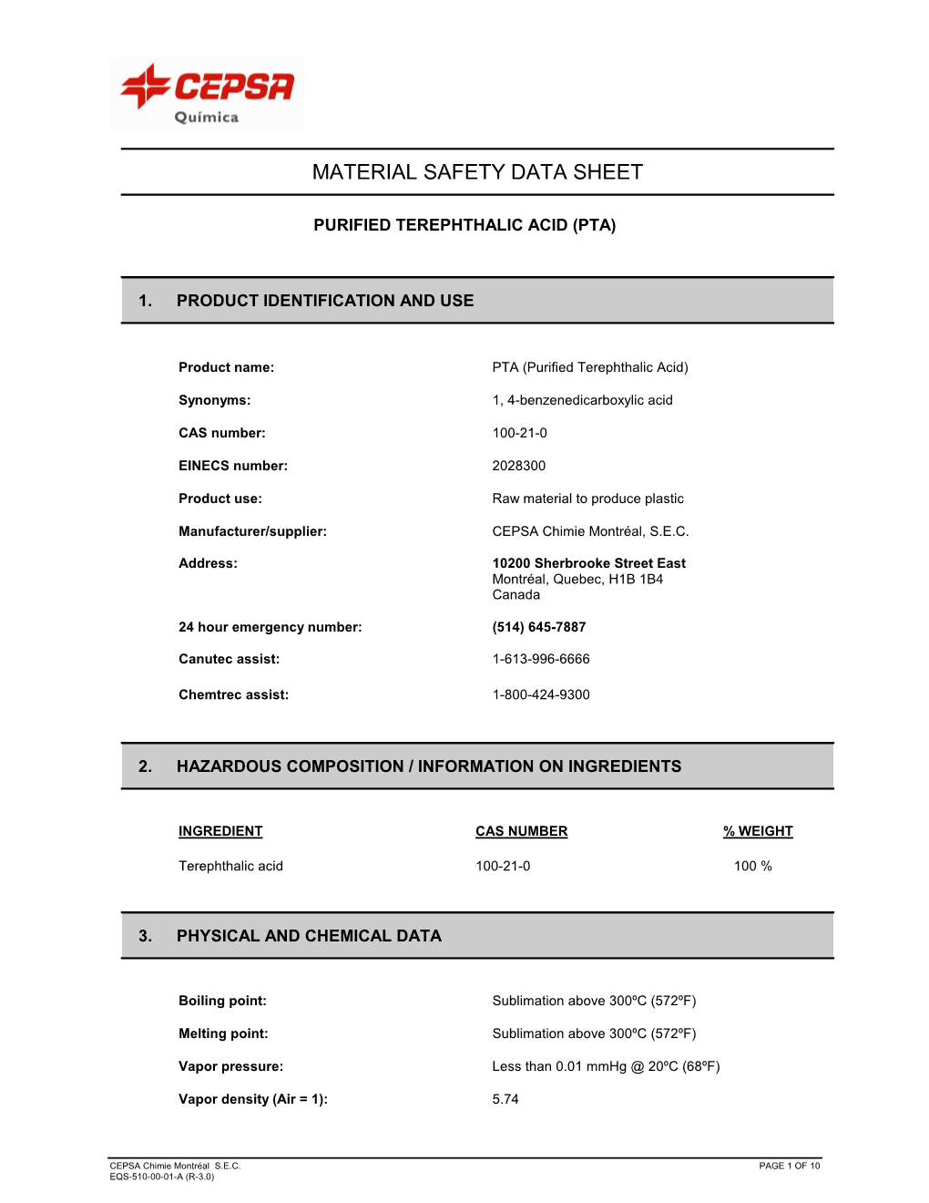 Material Safety Data Sheet