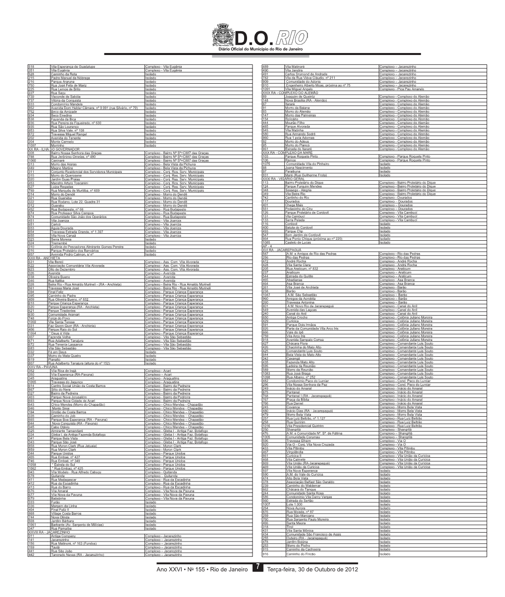Ano XXVI • No 155 • Rio De Janeiro Terça-Feira, 30 De Outubro De 2012