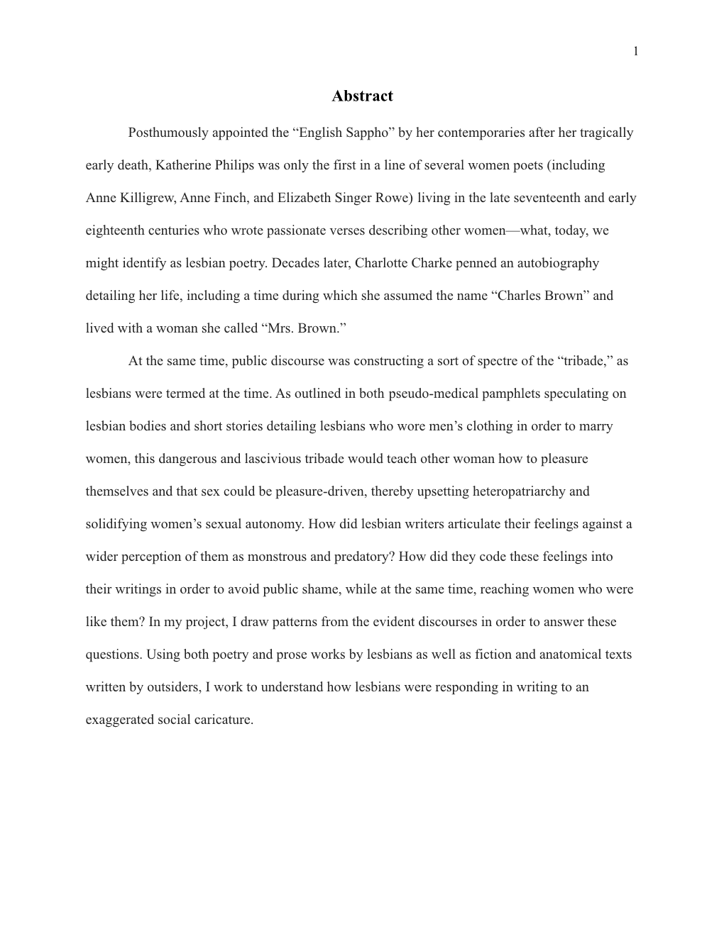 Thesis Submitted to the Department of English of Mount Holyoke College, In