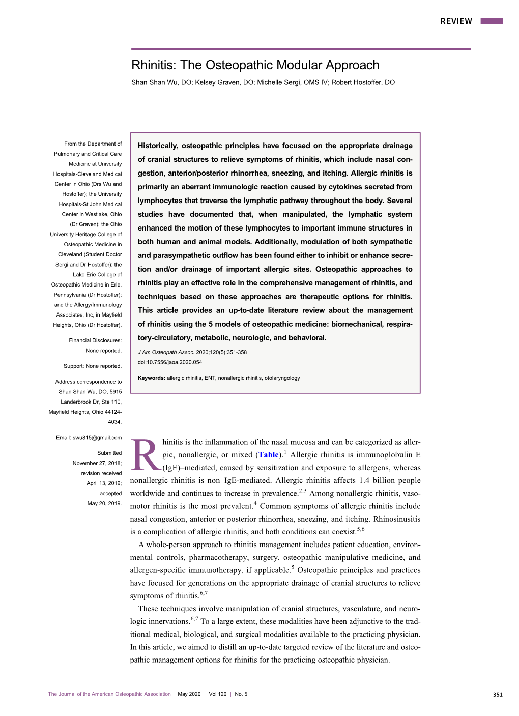 Rhinitis: the Osteopathic Modular Approach