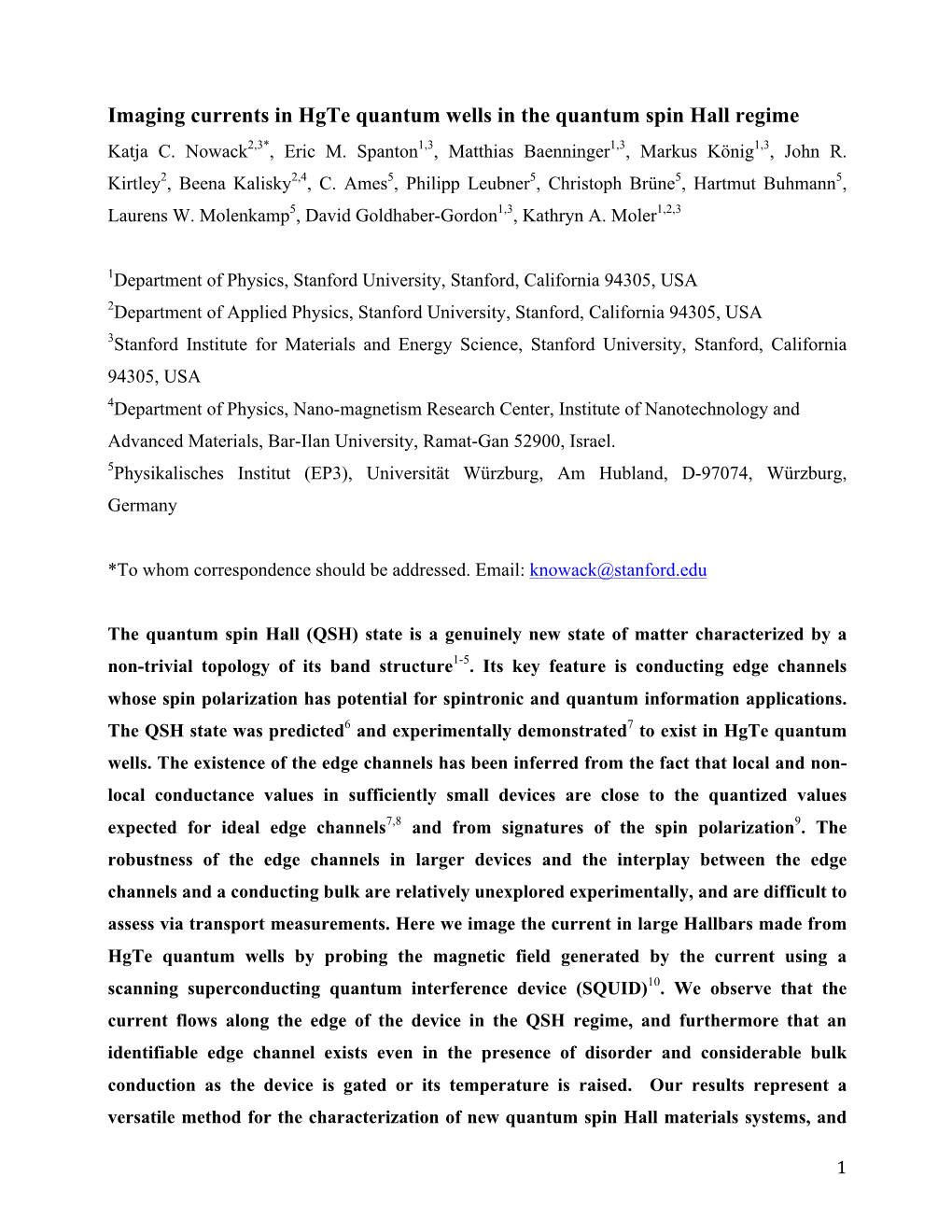 Imaging Currents in Hgte Quantum Wells in the Quantum Spin Hall Regime Katja C