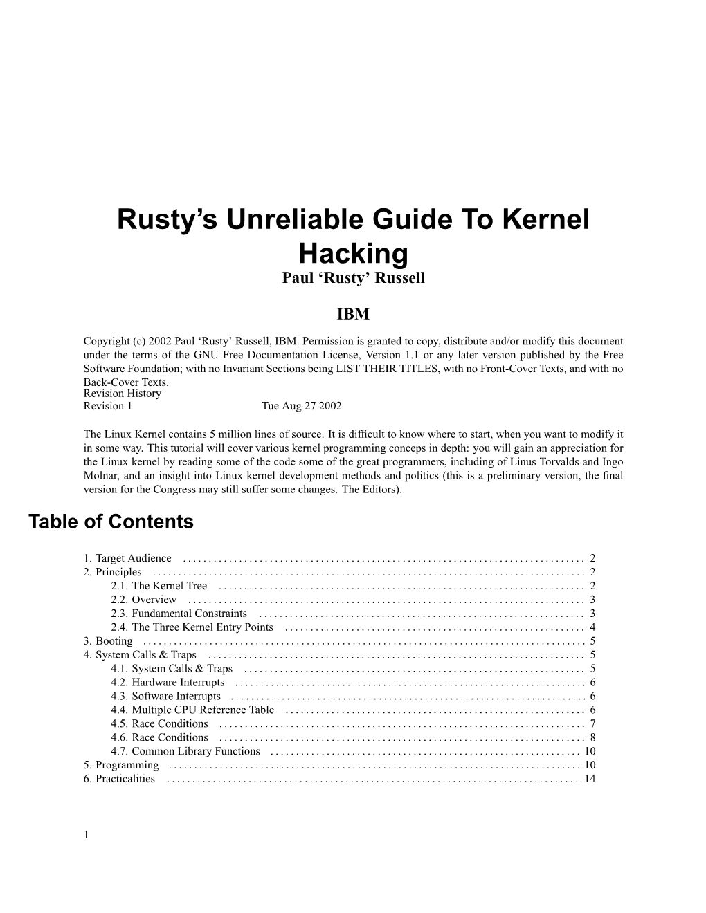 Rusty's Unreliable Guide to Kernel Hacking