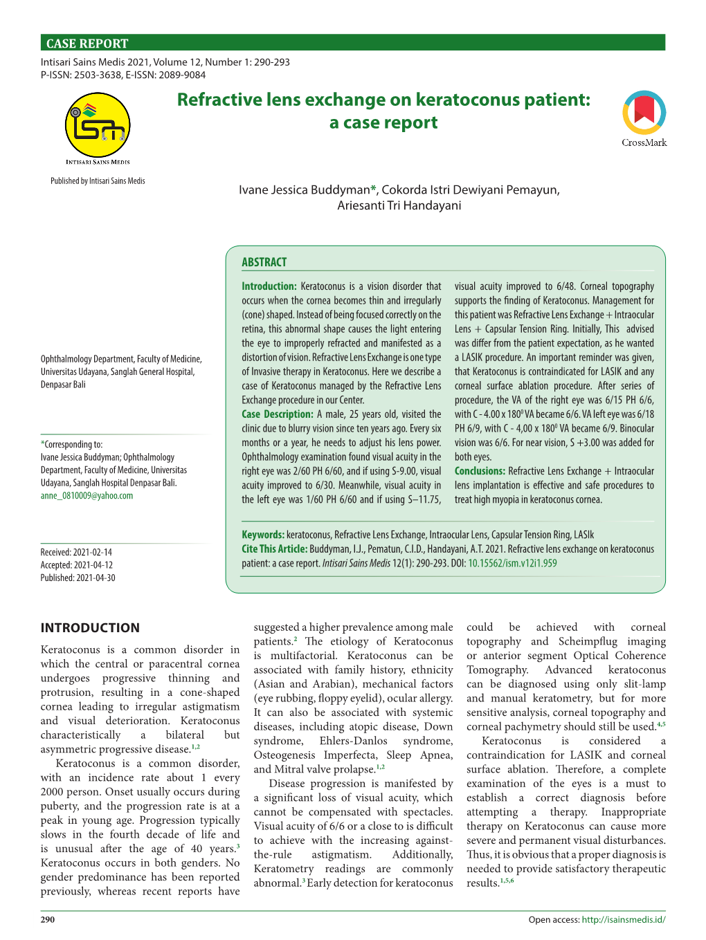 Refractive Lens Exchange on Keratoconus Patient: a Case Report