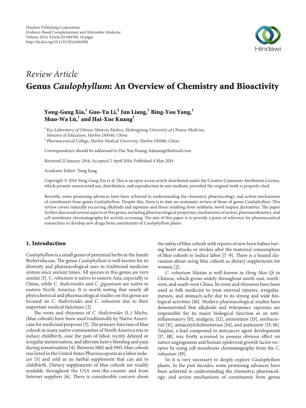 Genus Caulophyllum: an Overview of Chemistry and Bioactivity