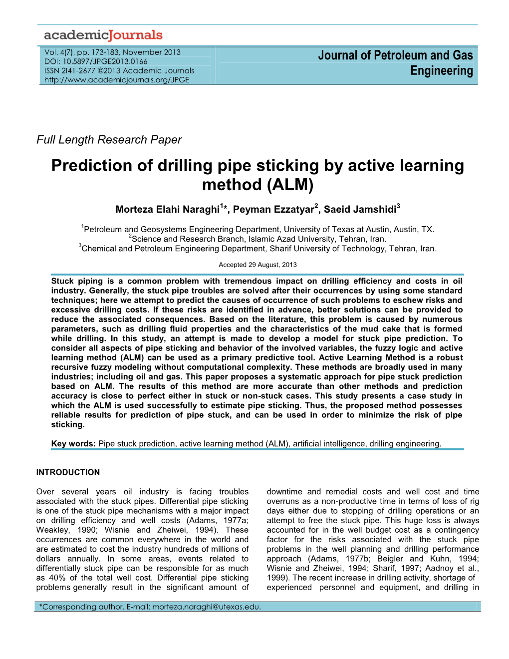 Prediction of Drilling Pipe Sticking by Active Learning Method (ALM)